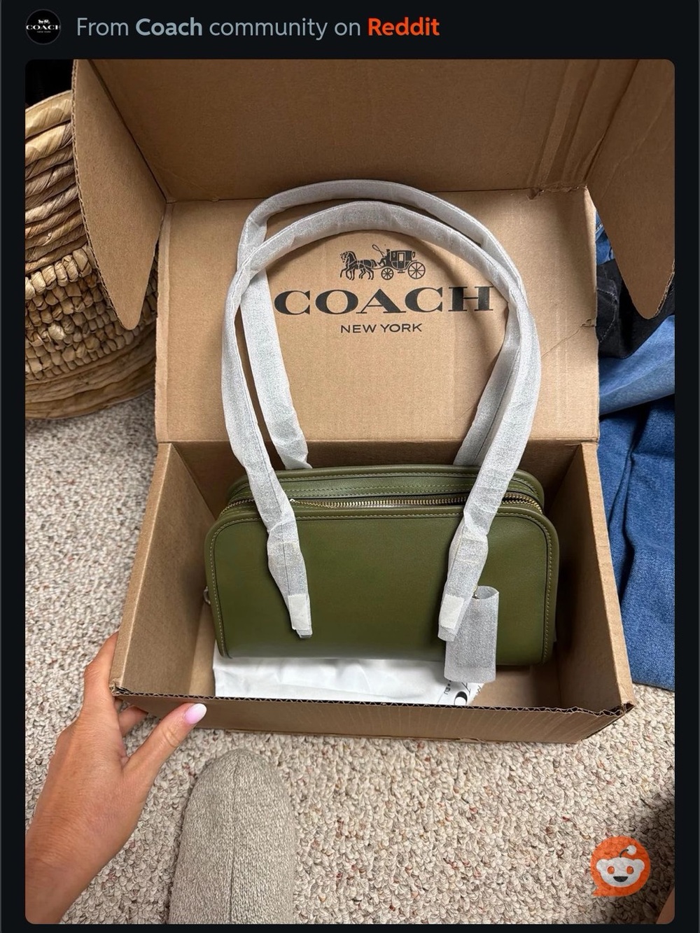 Coach Olive Green Leather Double-Zip Shoulder Bag